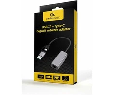 GEMBIRD USB 3.1 + type-C Gigabit tinklo adapteris space pilkas