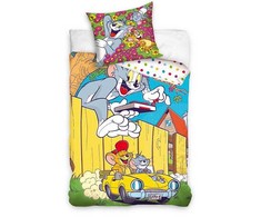 Tomo ir Džerio patalynės komplektas su geltona mašina 140–200 cm, 70 x 90 cm