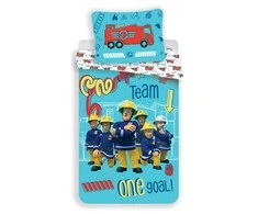 Patalynė bawełniana 140x200 Stażak Sam turkusowa 0295 Straż Pożarna poszewka 70x90 dziecięca Fireman Sam