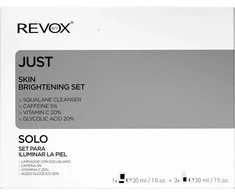 Odos skaistinimo rinkinys „Revox B77“: dieninis paakių serumas su kofeinu 5 %, 30 ml + antioksidantinis serumas veidui su vitaminu C 2 %, 30 ml + tonizuojantis serumas veidui su glikolio rūgštimi 20 %, 30 ml + skvalanas, šalinantis nešvarumus, valomasis kremas, 30 ml.