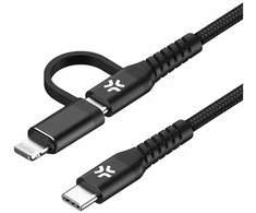 Celly 2-i-1-kabelis USB-C - USB-C/Lightning 100W 2m Svart