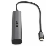 USB Hub - Lindy 4 Port USB 3.2 Gen 2 Type C Hub, 10 Gbps, Tamsiai pilka