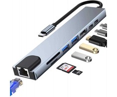 USB-C adapteris 8w1 Thunderbolt 3 HDMI RJ45
