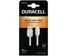 Duracell Sync/Charge Cable 1 Metre Baltas, 1 m, USB A, Micro-USB A, 2.0, Baltas