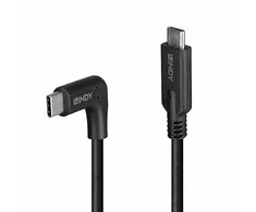 USB Kabelis - LINDY USB 3.2 Type C Laidas, M/M, 90° Kampas, 10Gbps, 60W PD, 0.5 m, Juodas