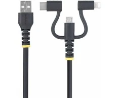 Kabelis USB StarTech USB-A - USB-C + microUSB + Lightning 1 m Juodas (RLTCUB1MBK)