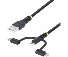 Kabelis USB StarTech USB-A - USB-C + microUSB + Lightning 1 m Juodas (RLTCUB1MBK)