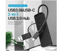 Vention USB 3.0 4 prievadų šakotuvas su USB-C ir USB 3.0 2-in-1 sąsaja ir maitinimo adapterio ventiliacija CHTBB 0.15 m