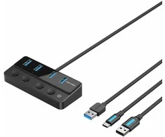 Hub USB 3.0 Vention 5 w 1 su indywidualnymi przełącznikami zasilania