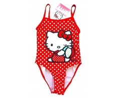 Vaikiškas raudonos spalvos Hello Kitty maudymosi kostiumėlis, 104–134 cm apimties.