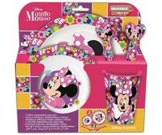 Stor Minnie Mouse Micro vaikiškas pietų rinkinys - lėkštė, dubuo, puodelis ir stalo įrankiai