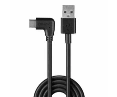 USB Kabelis - LINDY USB 2.0 tipo A į C Laidas, 90° Dešinysis Kampas, M/M, 0.5 m, Juodas