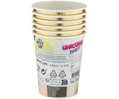 Vienaragio vaivorykštės popieriniai puodeliai, 6 vnt., 250 ml