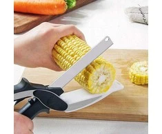 Vegetable, meat and fruit kitchen scissors with board