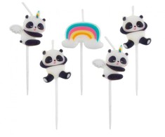 Žvakė tortui „Gyvūnai“ su miela panda, 5 vnt. žvakių rinkinys