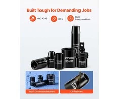 1/2 colio smūginių galvučių rinkinys, 39 dalių, 6 kampų gilios ir trumpos, metrinės 9-30 mm, Cr-V plienas, universali jungtis, dėklas automobilių ir mechanikos remontui, prof. įrankiai