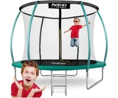 10 pėdų sodo trampolinas su apsauginiu tinklu ir kopėčiomis, 312 cm lauko trampolinas, apvalus trampolinas vaikams, didelis trampolinas