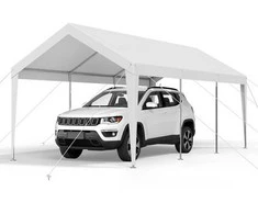 10 x 6 m Automobilio Pavėsinė, Tvirta Nešiojama, Visiems Orams, Balta, Cinkuotas Plienas, Automobilių Palapinė, Prieglauda, Stoginė