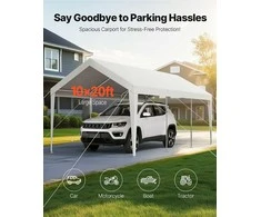 10 x 6 m Automobilio Pavėsinė, Tvirta Nešiojama, Visiems Orams, Balta, Cinkuotas Plienas, Automobilių Palapinė, Prieglauda, Stoginė
