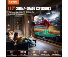 Projektorius 110 colių projektoriaus ekranas namų kinui, 16:9 4K HD, fiksuoto rėmo, 3D, filmų peržiūrai, vaizdo projekcijai