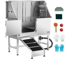 127 cm nerūdijančio plieno šunų maudymo vonia su rampa, vandens filtru, profesionali, patvari, nepralaidi vandeniui, šunims prausti, gyvūnų priežiūrai