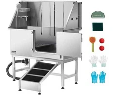 127 cm šunų maudymo vonia, nerūdijančio plieno, su rampa ir filtru, profesionali, patvari, šunims, gyvūnams, augintiniams