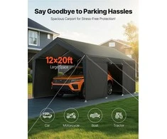 12x6 m Tvirtas Automobilių Paviljonas su Sienomis, Nešiojama Pastogė, Garažas, Sandėliavimas, Renginiai, Pilka