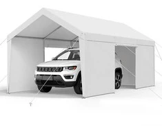 12x6 m Tvirtas Automobilių Prieglauda su Sienomis, Nešiojamas Garažas, Pavėsinė, Sandėliukas, Cinkuotas Plienas