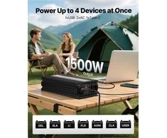 1500W įtampos keitiklis, grynos sinusinės bangos inverteris kemperiams ir sunkvežimiams, su nuotolinio valdymo pultu, USB ir Type-C jungtimis, 2 AC lizdais, greito įkrovimo srovės keitiklis automobiliui