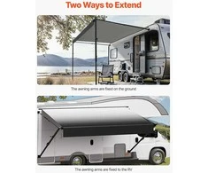16' RV Pakeitimo Markizė, Rankinė Priekabos Markizė, skirta DC12V RV, Gradiento Juoda Markizė