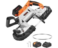 20 V akumuliatorinis juostinis pjūklas, 127 mm, metalui/medienai, 0-192 m/min, bešepetėlis, su baterija ir įkrovikliu, galingas nešiojamas juostinis pjūklas pjovimo staklės