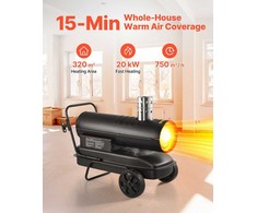 VEVOR 20kW priverstinio oro žibalo dyzelinis šildytuvas, nešiojamas torpedinis patalpų šildytuvas, pramoninis šildytuvas sandėliui, garažui, dirbtuvėms, statyboms, lauko šildymui