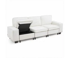 3 vietų sofa, modulinė sekcijinė sofa su daiktadėže, moderni minkšta sofa su šoninėmis kišenėmis ir metaliniu rėmu, svetainei miegamajam butui biurui, balta sekcijinė sofa su saugykla