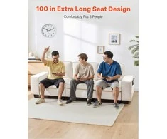 3 vietų sofa, modulinė sekcijinė sofa su daiktadėže, moderni minkšta sofa su šoninėmis kišenėmis ir metaliniu rėmu, svetainei miegamajam butui biurui, balta sekcijinė sofa su saugykla
