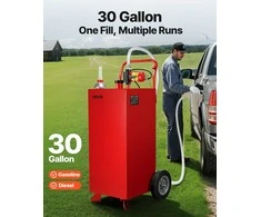 30 Galonų (113.5 l) Kuro Bakas Benzinui ir Dyzeliui, Elektrinis Siurblys, Nešiojamas, Raudonas Kuro Rezervuaras, Mobilus Kuro Konteineris