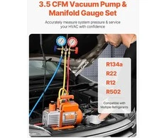 3.5 CFM ŠVOK vakuuminis siurblys su kolektoriumi, vienpakopis, R134a, R22, R12, R502, šaldymo siurblys, vakuumavimo komplektas