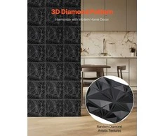 3D sienų plokštės, 33 vnt., 300x300 mm, PVC, 2.97 m² dengiamas plotas, deimanto juodumo dekoratyvinės sienų plokštės