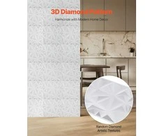 3D sienų plokštės, 33 vnt. pakuotėje, 300x300 mm PVC dekoratyvinės sienų plytelės, deimanto formos baltos tekstūruotos plokštės, 2.97 m² padengimas