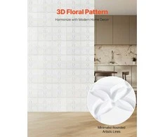 3D sienų plokštės, 33 vnt. pakuotėje, 3D tekstūruotas gėlių dizainas, matinės baltos PVC dekoratyvinės sienų plokštės, 300x300x25.1 mm sienų danga