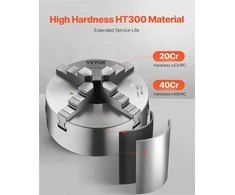 4 kumštelių tekinimo staklių griebtuvas medžio ir metalo staklėms, savaime susicentruojantis, 200 mm, su atraminiu padu, suspaudimo diapazonas 4-200 mm, tekinimo įrankis