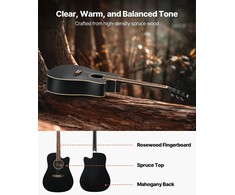 41 colio (104.1 cm) akustinė gitara, pradedantiesiems rinkinys su dėklu, juoda gitara suaugusiems, akustinių gitarų komplektas