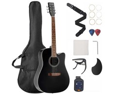 41 colio (104.1 cm) akustinė gitara, pradedantiesiems rinkinys su dėklu, juoda gitara suaugusiems, akustinių gitarų komplektas