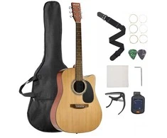 41 colių išpjovos akustinė gitara, natūrali apdaila, pradedantiesiems, su dėklu, eglės viršus, akustinė gitara pradedančiajam, gitaros rinkinys