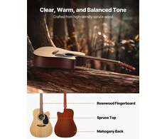 41 colių išpjovos akustinė gitara, natūrali apdaila, pradedantiesiems, su dėklu, eglės viršus, akustinė gitara pradedančiajam, gitaros rinkinys