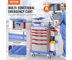 5 aukštų laboratorinis vežimėlis, medicininis vežimėlis su 5 stalčiais ir 2 šiukšliadėžėmis, mėlynas mobilus vežimėlis su ratukais, įrankių vežimėlis, laboratorijos vežimėlis