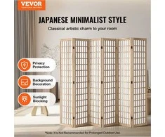 6 panelių japoniška kambario pertvara, medinė sulankstoma širma privatumui, vidaus pertvaros, nešiojamas dekoratyvinis ekranas, pertvara namams, biurui ir miegamajam