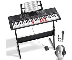 61 klavišo skaitmeninis pianinas su reguliuojamu stovu, elektrinė nešiojama klaviatūra, pianinas pradedantiesiems, pianinas su apšviestais klavišais