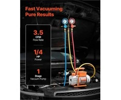 AC vakuuminis siurblys ir manometrų rinkinis, automobilių HVAC kondicionavimui, 3.5 CFM vienpakopis rotacinis siurblys, kolektoriaus manometrų komplektas, šaldymo įrangos įrankiai