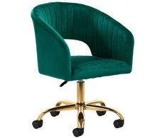 Aksominė biuro kėdė, reguliuojamo aukščio, pasukama, žalia akcentinė kėdė, ergonomiška darbo kėdė, grožio salono kėdė
