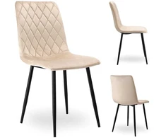 Aksominis krėslas DEXTER, smėlio spalvos, dygsniuotas, metalinėmis kojelėmis, 89 cm aukščio, valgomojo kėdė, virtuvės krėslas, minkštas krėslas